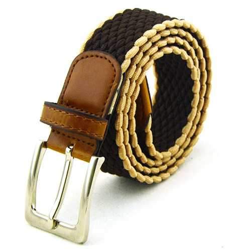 Mens Women Stretch Braided Elastic Belt Casual Pin Leather Buckle Strap Waistband