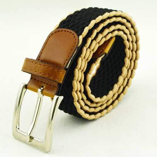 Mens Women Stretch Braided Elastic Belt Casual Pin Leather Buckle Strap Waistband