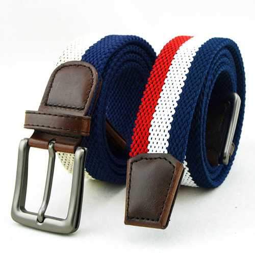 Mens Women Unisex Elastic Stretch Pin Buckle Belt Casual Weaving Jeans Waistband Strip