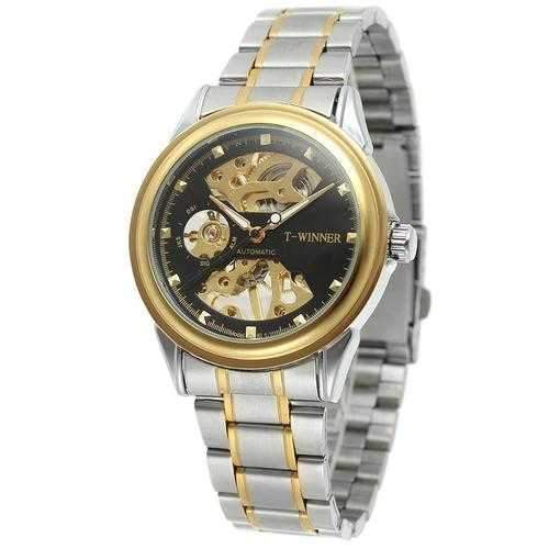 WINNER 378 Self-winding Mechanical Watch Classic Stainless Steel Strap Men Wrist Watch