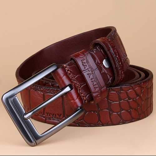 125CM Mens Crocodile Pattern Business Leather Belt Casual Pin Buckle Waistband Belt
