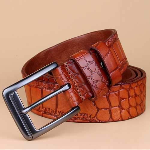 125CM Mens Crocodile Pattern Business Leather Belt Casual Pin Buckle Waistband Belt