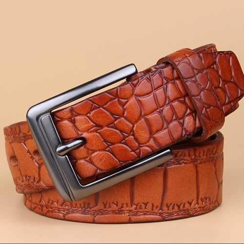 125CM Mens Crocodile Pattern Business Leather Belt Casual Pin Buckle Waistband Belt