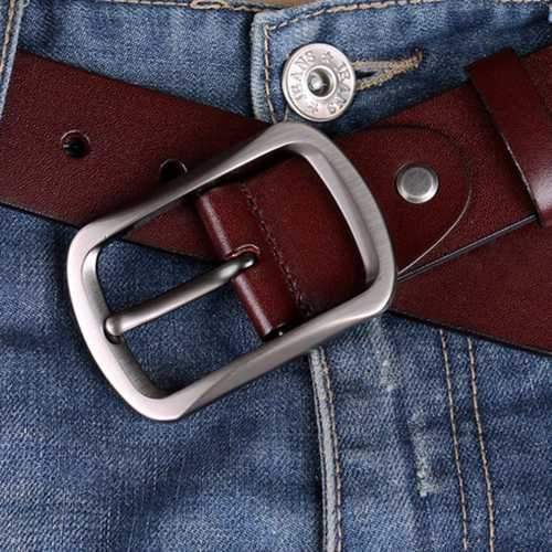 125CM Men Casual Genuine Leather Belt Waistband Needle Buckle Jeans Belt