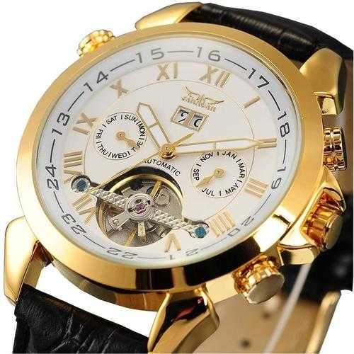 JARAGAR F120504 Fashion Automatic Mechanical Watch Date Display Leather Strap Men Wrist Watch