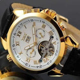 JARAGAR F120504 Fashion Automatic Mechanical Watch Date Display Leather Strap Men Wrist Watch