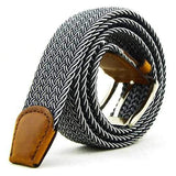 115CM Men Women Stretch Braided Elastic Canvas Belt Casual Pin Buckle Pants Strip