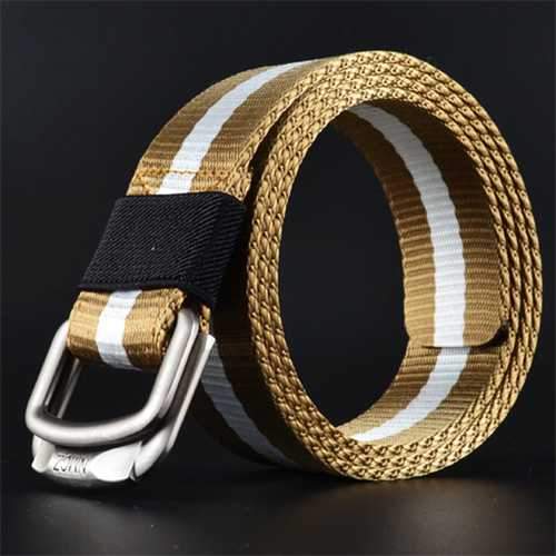 Men Double Ring Buckle Durable Nylon Belt Outdoor Casual Sports Tactical Belt