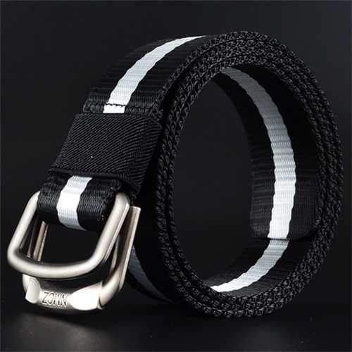 Men Double Ring Buckle Durable Nylon Belt Outdoor Casual Sports Tactical Belt