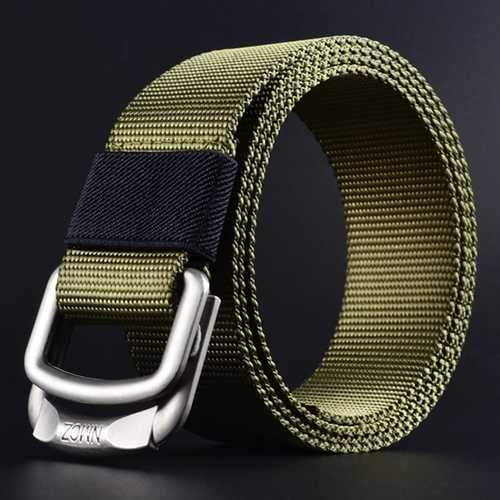 Men Double Ring Buckle Durable Nylon Belt Outdoor Casual Sports Tactical Belt