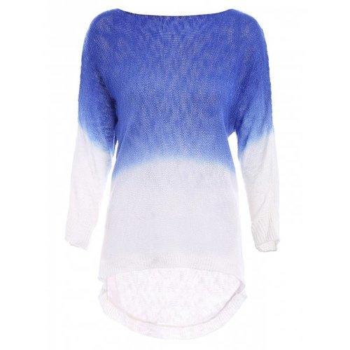 Casual Scoop Neck Long Sleeve Gradiente Asymmetrical Women's Knitwear - Blue One Size(fit Size Xs To M)