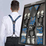 125CM Men's Suspenders Braces High Elastic Leather Suspenders Adjustable 6 Clip Belt Strap