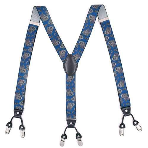 125CM Men's Suspenders Braces High Elastic Leather Suspenders Adjustable 6 Clip Belt Strap