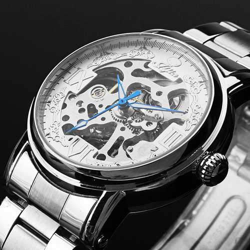 JIJIA Luxury Men Watch Hollow Roman Number Mechanical Watch