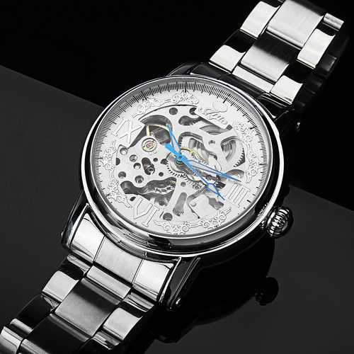 JIJIA Luxury Men Watch Hollow Roman Number Mechanical Watch