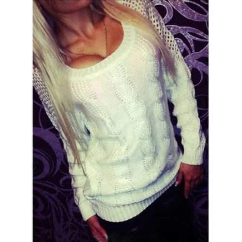Stylish Scoop Collar Long Sleeve Backless Hollow Out Bow-tie Decorated Women's Sweater - White M