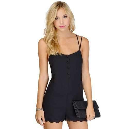 Sexy Style Spaghetti Strap Solid Color Lace Splicing Backless Sleeveless Romper For Women - Black S