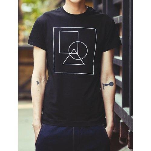 Simple Round Neck Geometric Pattern Slimming Solid Color Short Sleeves Men's T-Shirt - Black L