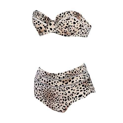 Sexy Strapless Leopard Print High Waisted Women's Bikini Set - Leopard M