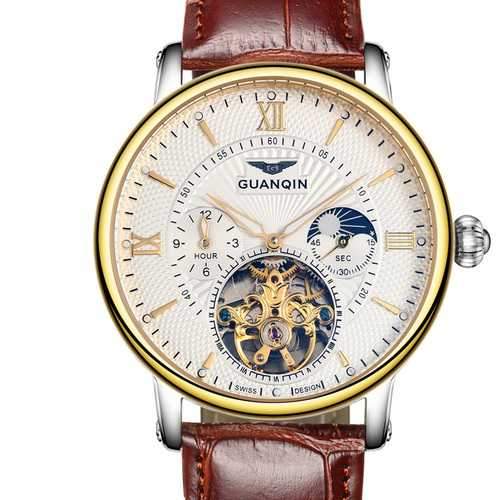GUANQIN GJ16036 Skeleton Moon Phase Auto Mechanical Watch