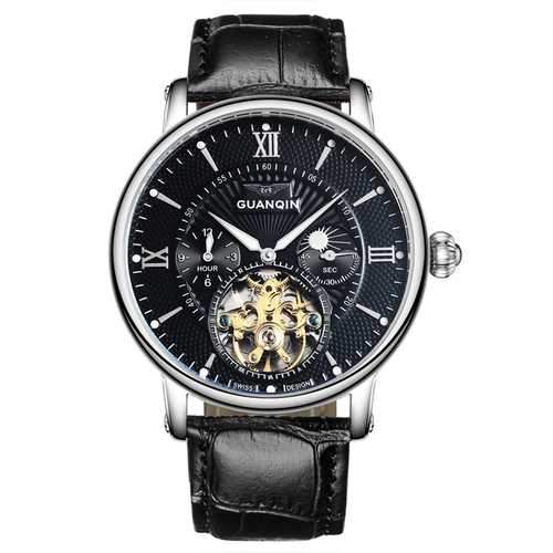 GUANQIN GJ16036 Skeleton Moon Phase Auto Mechanical Watch