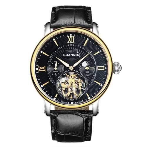 GUANQIN GJ16036 Skeleton Moon Phase Auto Mechanical Watch
