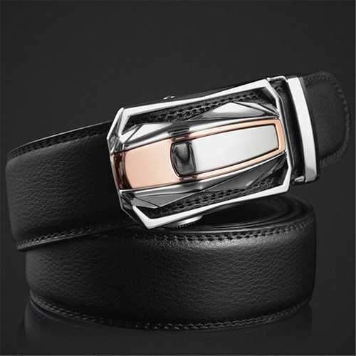 Men Leather Cowskin Automatic Buckle Belt