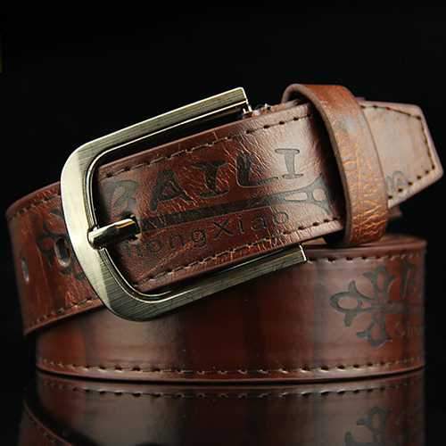 Mens Leather Printting Belt Leisure Waistband Pin Buckle