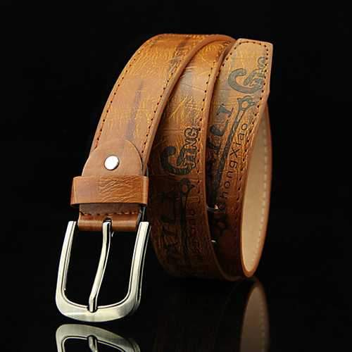 Mens Leather Printting Belt Leisure Waistband Pin Buckle