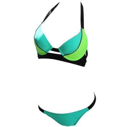 Sexy Halterneck Spliced Color Block Women's Bikini Set - Green S