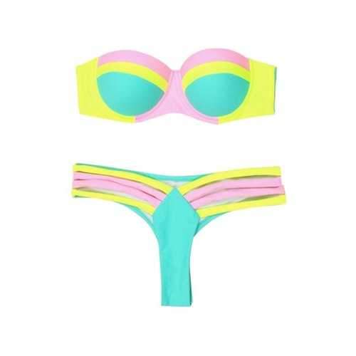 Sexy Strapless Color Block Spliced Push-Up Women's Bikini Set - Xl