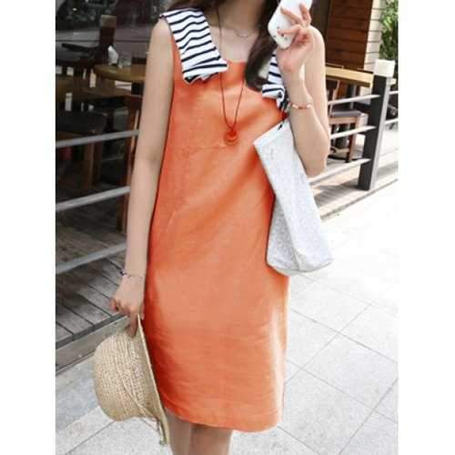 Casual Scoop Collar Sleeveless Solid Color Pocket Design Women's Dress - Jacinth M