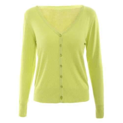 Stylish V-Neck Long Sleeve Buttoned Solid Color Cardigan For Women - Green L