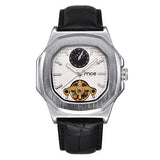 Silver Case Business Style Leather Strap Mechanical Watches