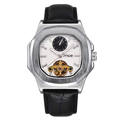 Silver Case Business Style Leather Strap Mechanical Watches