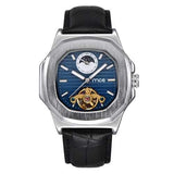 Silver Case Business Style Leather Strap Mechanical Watches