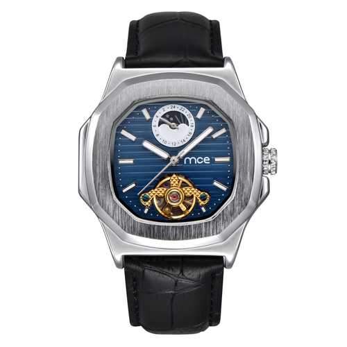 Silver Case Business Style Leather Strap Mechanical Watches