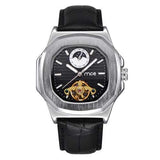 Silver Case Business Style Leather Strap Mechanical Watches