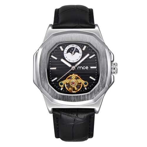 Silver Case Business Style Leather Strap Mechanical Watches