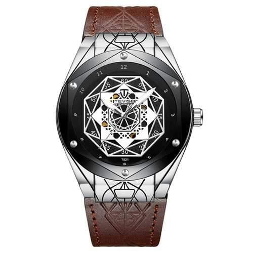 TEVISE T821 Leather Strap Automatic Mechanical Watches