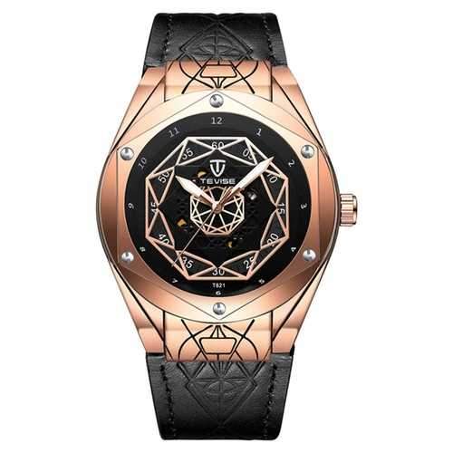 TEVISE T821 Leather Strap Automatic Mechanical Watches