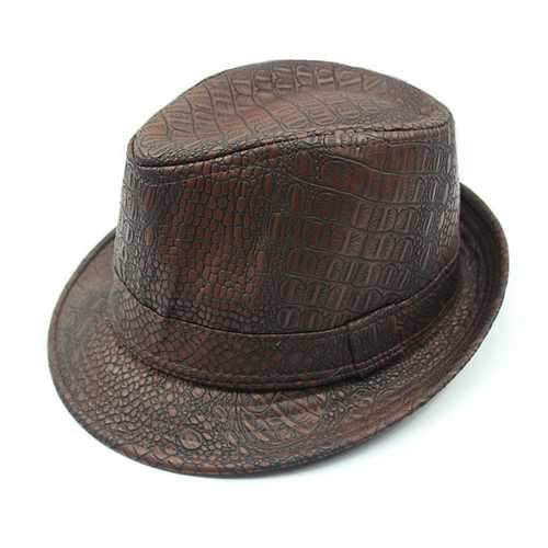 Mens PU Leather Crocodile Pattern Jazz Hat Fedora Hats