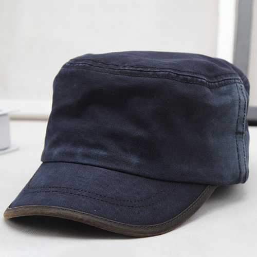 Men New Washed Cotton Flat Top Hats Adjustbale Military Cap
