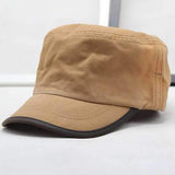 Men New Washed Cotton Flat Top Hats Adjustbale Military Cap