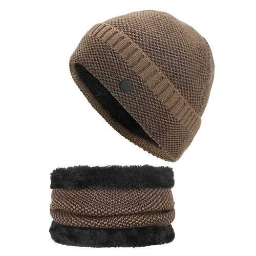 Men Women Coral Fleece Thicken Beanie Hat Scarf Set