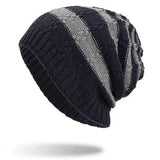 Winter Stripe Coral Fleece Double Layers Beanie Caps