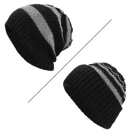 Winter Stripe Coral Fleece Double Layers Beanie Caps