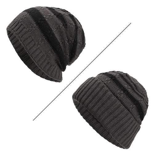 Winter Stripe Coral Fleece Double Layers Beanie Caps