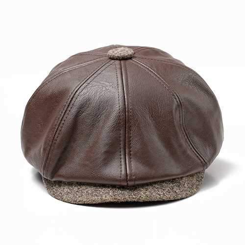 Men Middle-aged Artificial Leather Painter Beret Caps