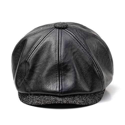 Men Middle-aged Artificial Leather Painter Beret Caps